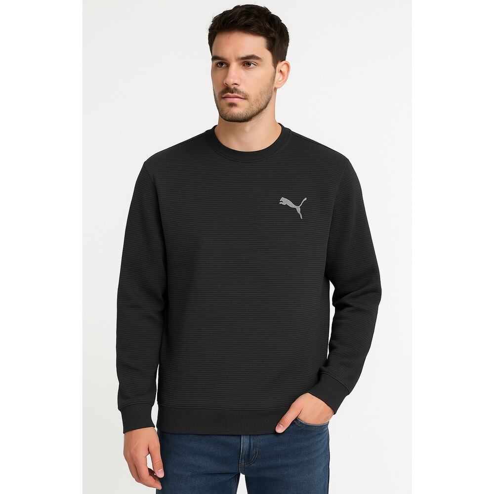 Puma Men's Textured Crew Neck Sweatshirt, Black Size L